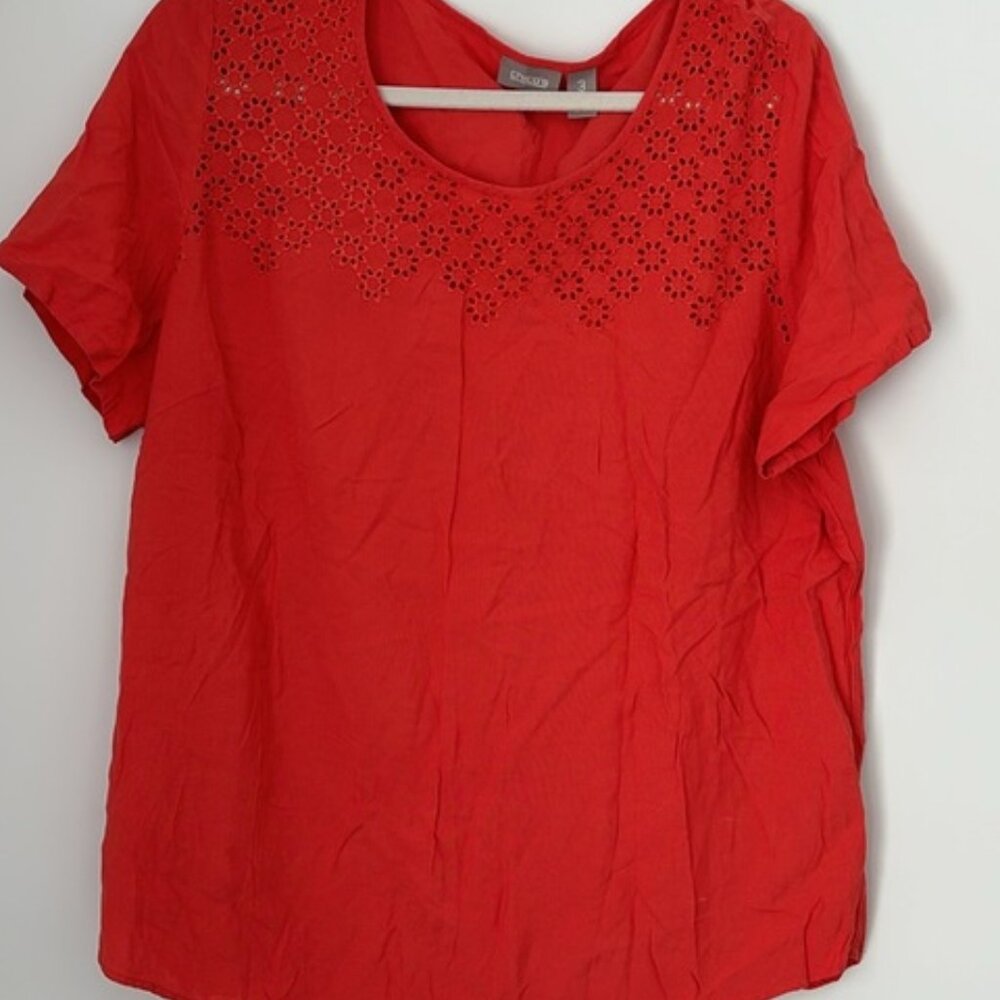 Chico's Orange Shirt Sleeve Eyelet Blouse Size 3